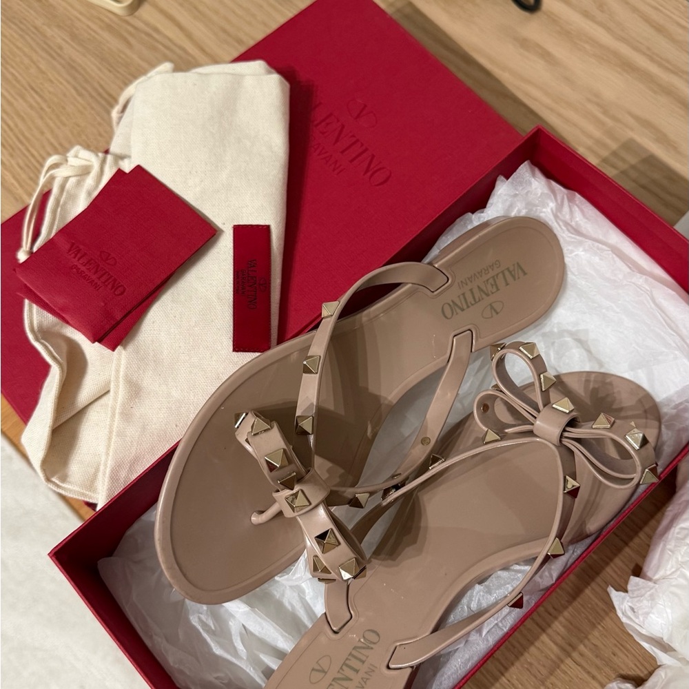 Valentino Garavani Tan Studded Sandals